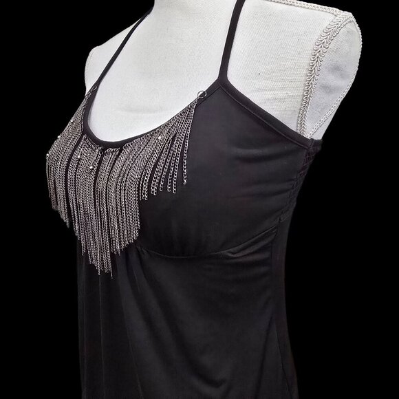 Urban Outfitters ✦ Chain Fringe Halter Top ✦ Black w/ Smocked Back & Tie Neck S - Picture 6 of 9